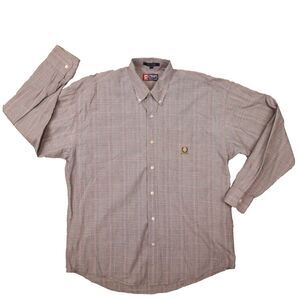 Chaps Ralph Lauren Vintage Men's Grey Plaid Button Up Shirt size Large